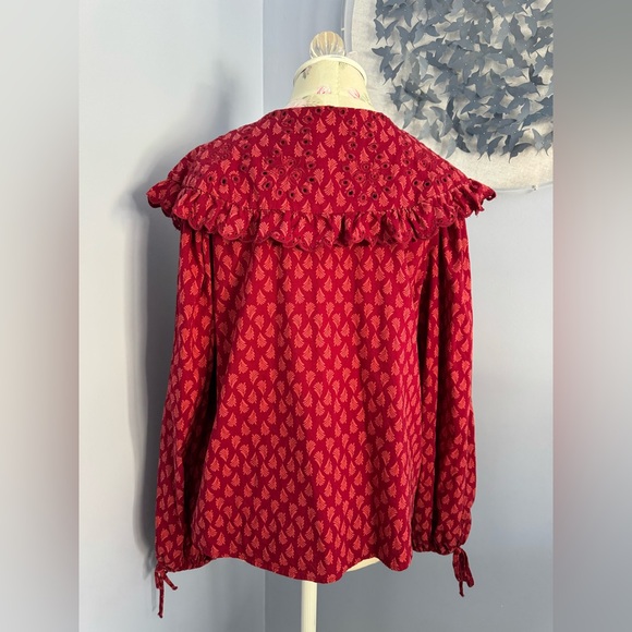 Universal Thread Red Patterned Blouse with Ruffles - Picture 7 of 10